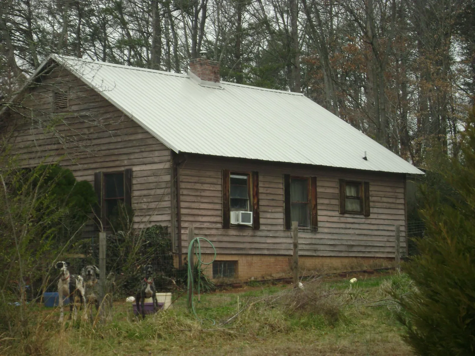 White metal roof on an old wood sided farmhouse, from a Asphalt Shingle Roof Repair job in Pleasant Lake